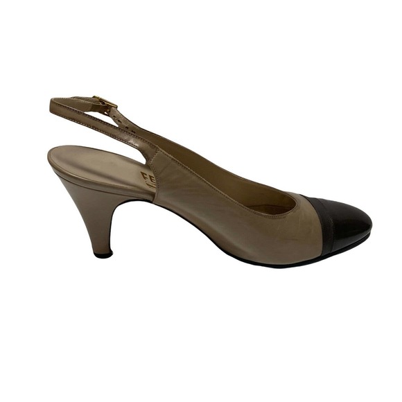 Vintage Salvatore Ferragamo Slingback Heels Size 7 Beige Black - Picture 6 of 9